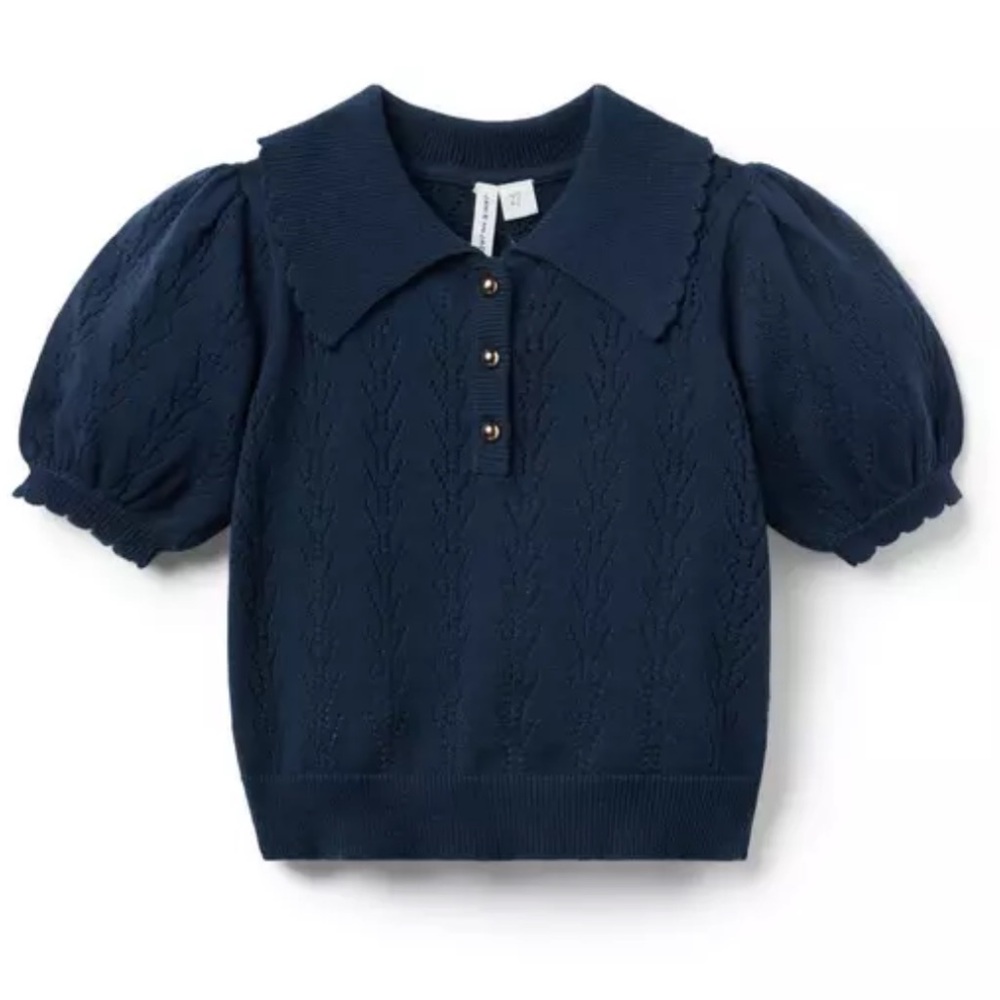 Janie and Jack Navy Blue Pointelle Polo Sweater
